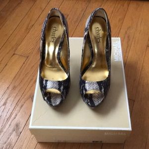 Charles David snake print open toe heels